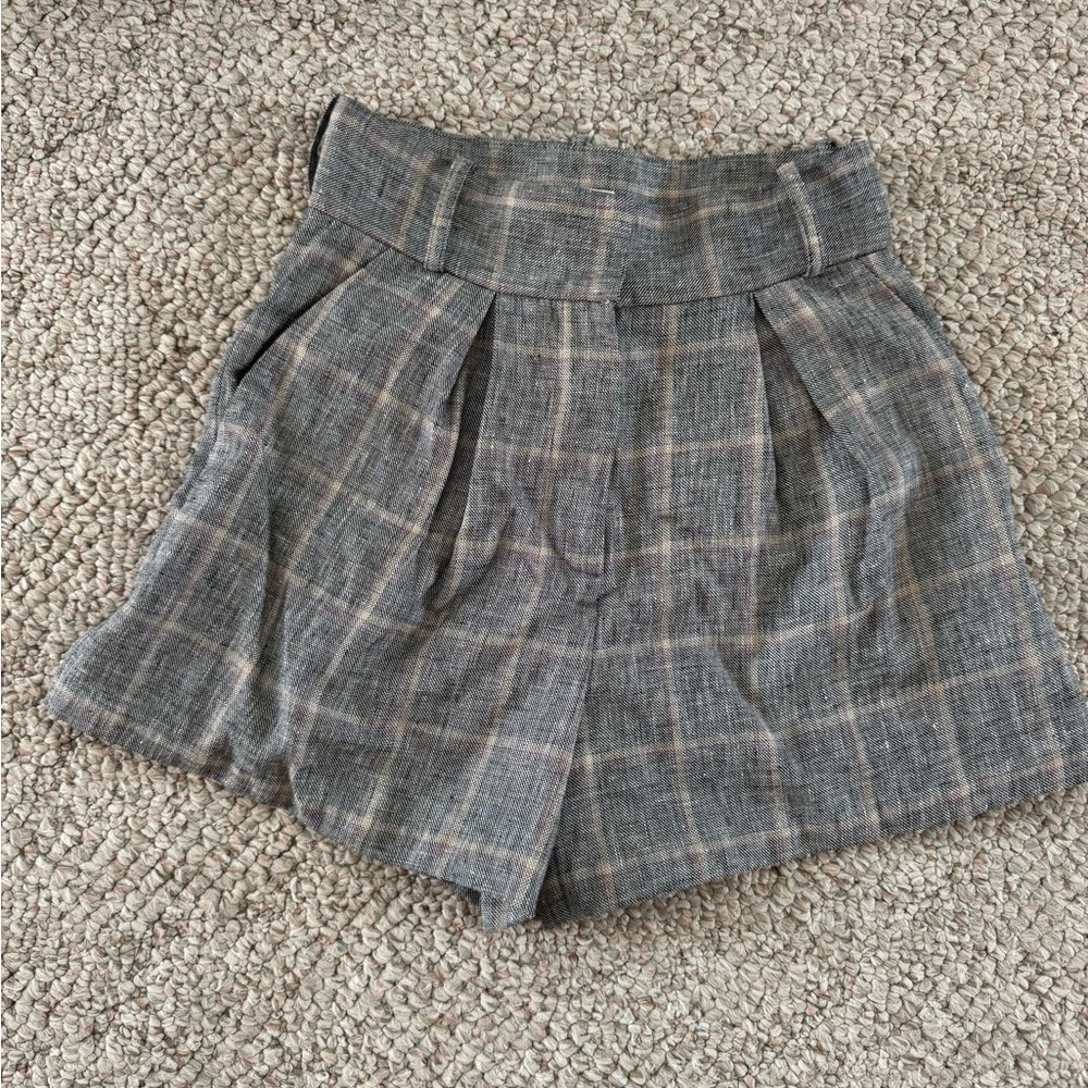 Sandro High Waist Plaid Shorts - Gray